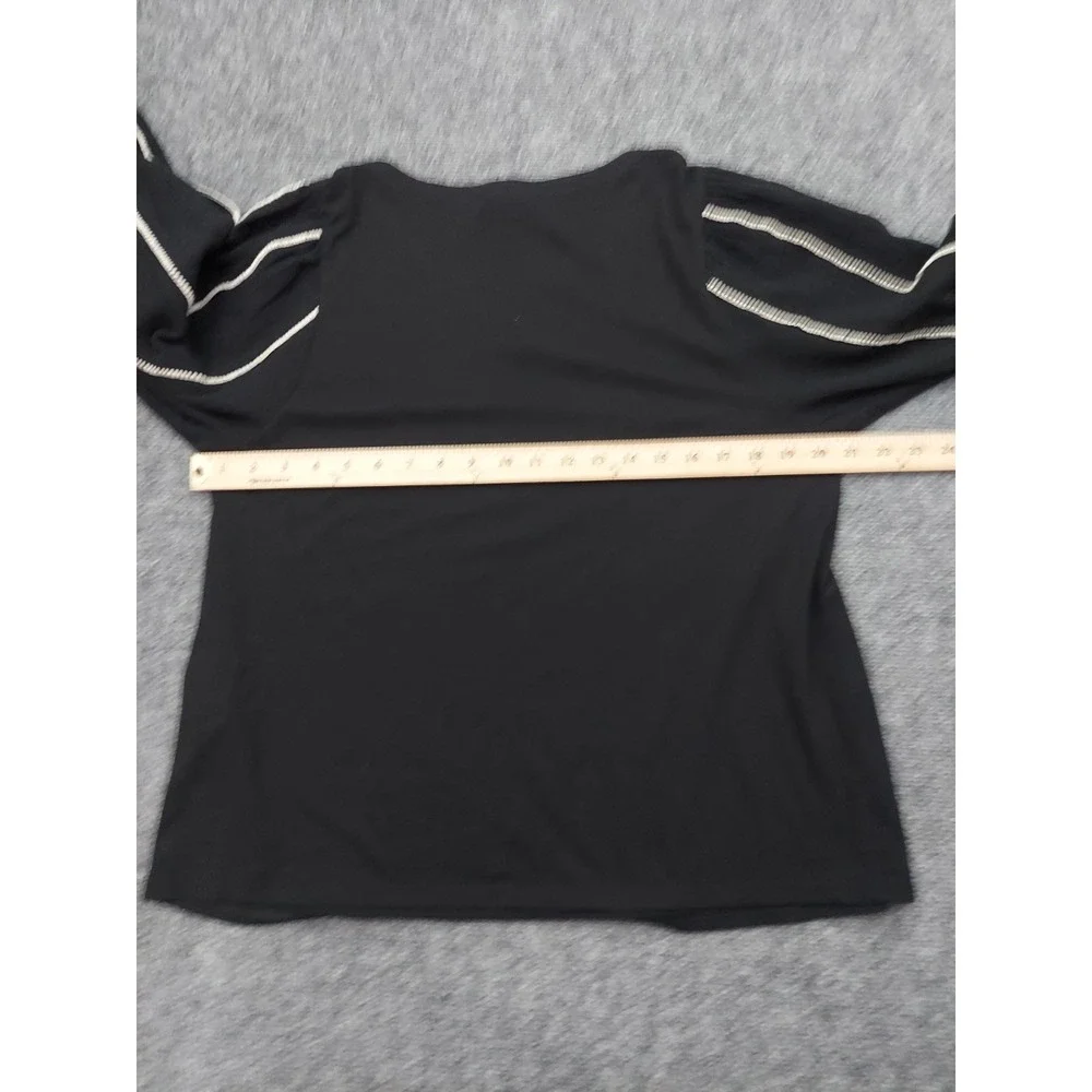 J Jill Top Womens Medium Black Balloon Sleeve Pullover White Stripes NWT - Picture 9 of 11